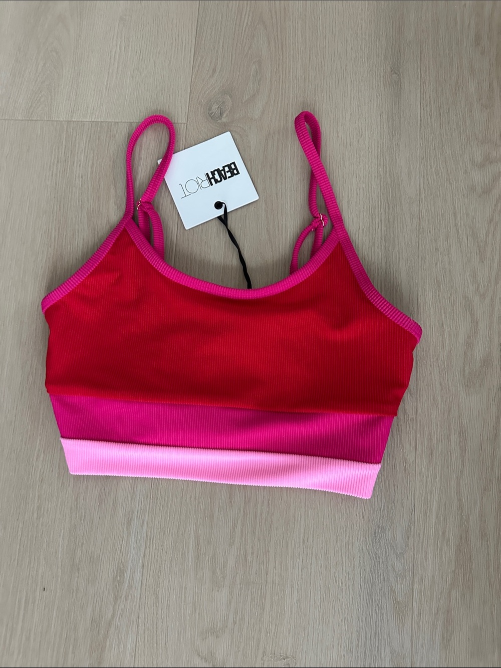 Beach Riot Eva Bikini Top in Fuchsia Red & Neon Pink